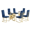 Best Quality Furniture 7-Piece Velvet & Glass Dining Set in Navy Blue and Clear