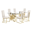 Best Quality Furniture 7-Piece Velvet & Glass Dining Set in Cream and Clear