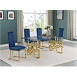 Best Quality Furniture 5-Piece Velvet & Glass Dining Set in Navy Blue and Clear