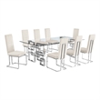 Best Quality Furniture 9-Piece Velvet & Tempered Glass Dining Set in Cream