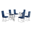 Best Quality Furniture 7-Piece Upholstered Velvet Dining Set in Navy Blue