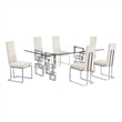 Best Quality Furniture 7-Piece Upholstered Velvet Dining Set in Cream