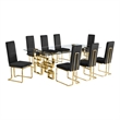 Best Quality Furniture 9-Piece Velvet & Tempered Glass Dining Set in Black/Clear