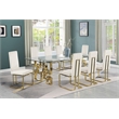 Best Quality Furniture 9-Piece Velvet & Tempered Glass Dining Set in Cream/Clear