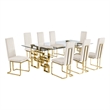 Best Quality Furniture 9-Piece Velvet & Tempered Glass Dining Set in Cream/Clear