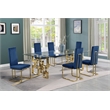 Best Quality Furniture 7-Piece Velvet & Stainless Steel Dining Set in Navy/Gold