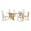 Best Quality Furniture 7-Piece Velvet & Stainless Steel Dining Set in Cream/Gold