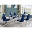 Best Quality Furniture 7-Piece Tempered Glass & Velvet Dining Set in Navy Blue