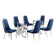 Best Quality Furniture 7-Piece Tempered Glass & Velvet Dining Set in Navy Blue