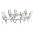 Best Quality Furniture 7-Piece Tempered Glass & Velvet Dining Set in Cream