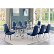 Best Quality Furniture 9-Piece Tempered Glass & Velvet Dining Set in Navy Blue