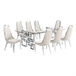 Best Quality Furniture 9-Piece Tempered Glass & Velvet Dining Set in Cream
