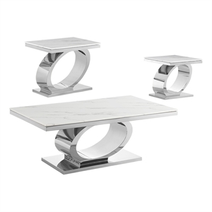 Best Quality Furniture White Marble Coffee Set with Steel Ovular Base