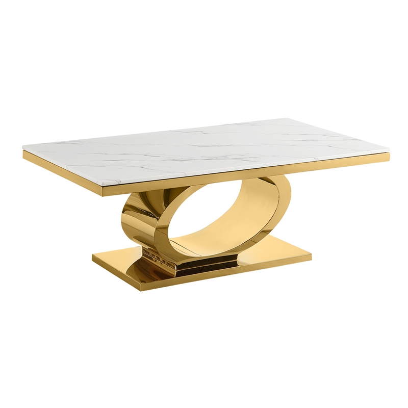 Best Quality Furniture White Marble Coffee Set with Gold Steel Ovular Base