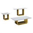 Best Quality Furniture 3pc White Marble Coffee Set with Gold Steel Base