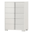 White Wood Lacquer 5 Drawer Chest with Metal Trim Accent Handle and Leg