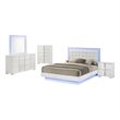 White Wood Lacquer Platform King Size Bedroom Set with Blue LED Lighting