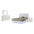 White Wood Lacquer Platform King Size Bedroom Set with Blue LED Lighting