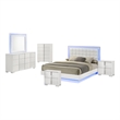 White Wood Lacquer Platform Queen Size Bedroom Set with Blue LED Lighting