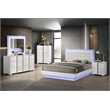 White Wood Lacquer Platform Queen Size Bedroom Set with Blue LED Lighting