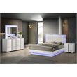 White Wood Lacquer Platform Queen Size Bedroom Set with Blue LED Lighting