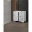 White Wood Lacquer 2 Drawer Nightstand with Metal Trim Accent Handle and Leg