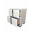 White Wood Lacquer 2 Drawer Nightstand with Metal Trim Accent Handle and Leg
