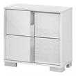 White Wood Lacquer 2 Drawer Nightstand with Metal Trim Accent Handle and Leg