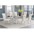 Best Quality Furniture 7pc Clear Glass Dining Set with Cream Velvet Chairs