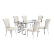 Best Quality Furniture 7pc Clear Glass Dining Set with Cream Velvet Chairs