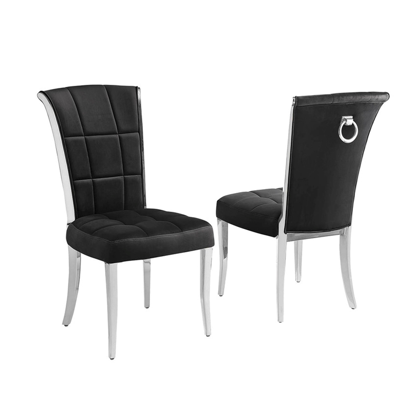 Best Quality Furniture 5pc Clear Glass Dining Set with Black Velvet Chairs