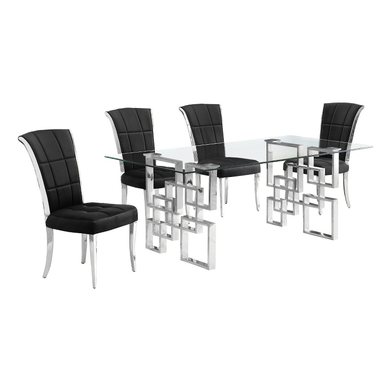 Best Quality Furniture 5pc Clear Glass Dining Set with Black Velvet Chairs