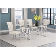 Best Quality Furniture 5pc Clear Glass Dining Set with Cream Velvet Chairs