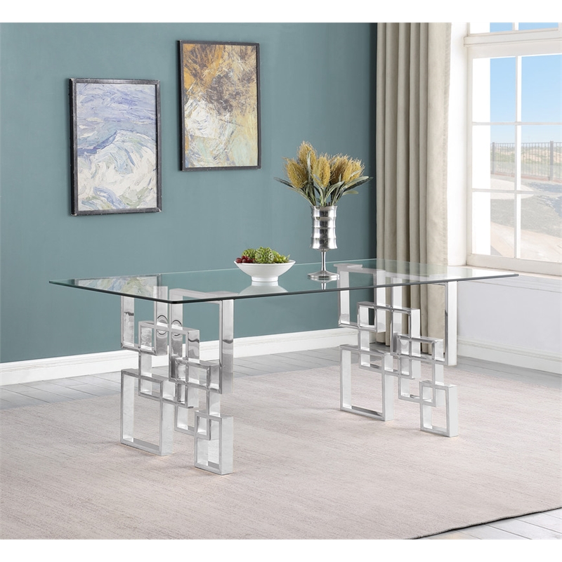 Best Quality Furniture 5pc Clear Glass Dining Set with Cream Velvet Chairs