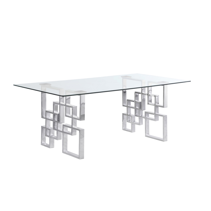 Best Quality Furniture 5pc Clear Glass Dining Set with Cream Velvet Chairs
