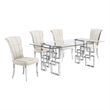 Best Quality Furniture 5pc Clear Glass Dining Set with Cream Velvet Chairs
