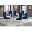 Best Quality Furniture 7pc Clear Glass Dining Set with Navy Blue Velvet Chairs