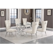 Best Quality Furniture 7pc Clear Glass Dining Set with Cream Velvet Chairs