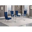 Best Quality Furniture 5pc Clear Glass Dining Set with Navy Blue Velvet Chairs