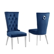 Best Quality Furniture 5pc Clear Glass Dining Set with Navy Blue Velvet Chairs