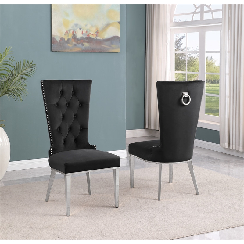 Best Quality Furniture 5pc Clear Glass Dining Set with Black Velvet Chairs