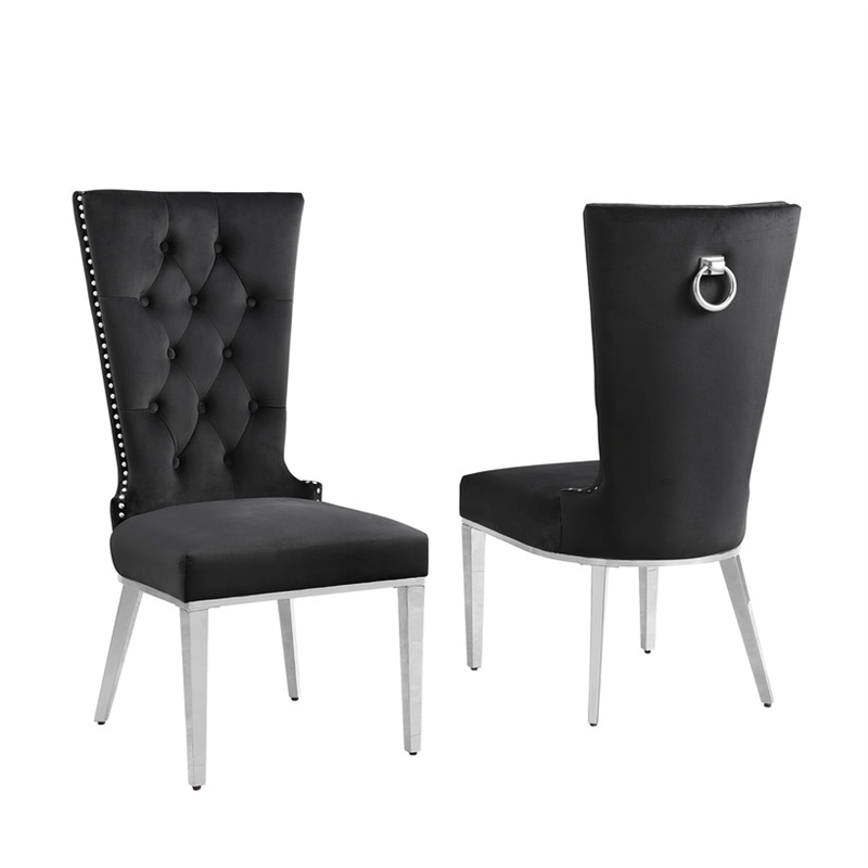 Best Quality Furniture 5pc Clear Glass Dining Set with Black Velvet Chairs