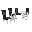 Best Quality Furniture 5pc Clear Glass Dining Set with Black Velvet Chairs