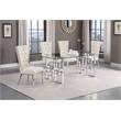 Best Quality Furniture 5pc Clear Glass Dining Set with Cream Velvet Chairs