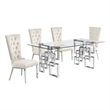 Best Quality Furniture 5pc Clear Glass Dining Set with Cream Velvet Chairs