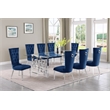 Best Quality Furniture 9pc Clear Glass Dining Set with Navy Blue Velvet Chairs