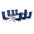 Best Quality Furniture 9pc Clear Glass Dining Set with Navy Blue Velvet Chairs