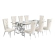 Best Quality Furniture 9pc Clear Glass Dining Set with Cream Velvet Chairs