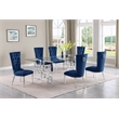 Best Quality Furniture 7pc Clear Glass Dining Set with Navy Blue Velvet Chairs