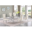 Best Quality Furniture 7pc Clear Glass Dining Set with Cream Velvet Chairs